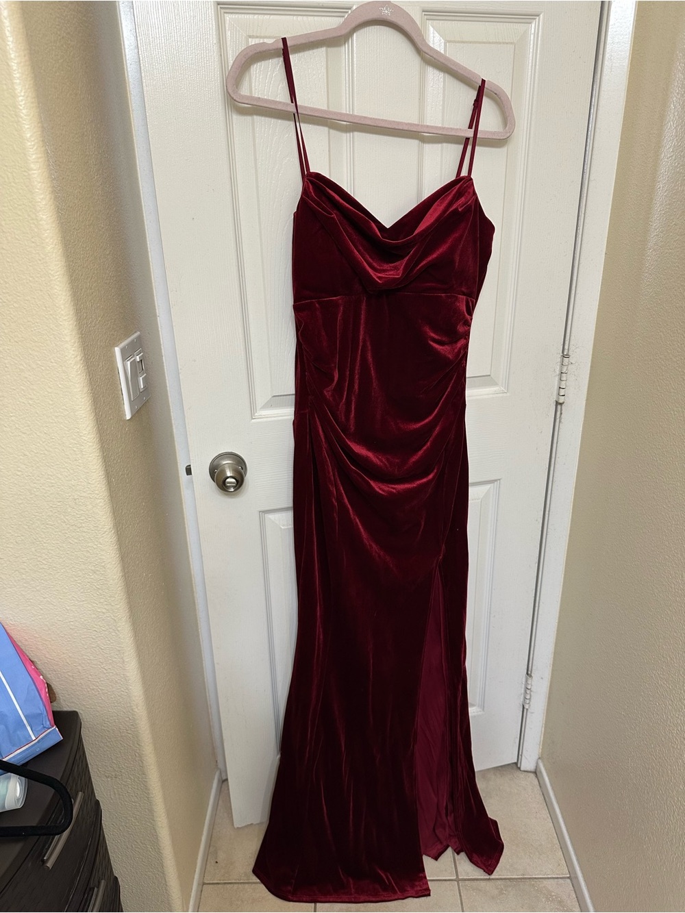 Windsor Burgundy Velvet Cowl Neck Maxi Dress